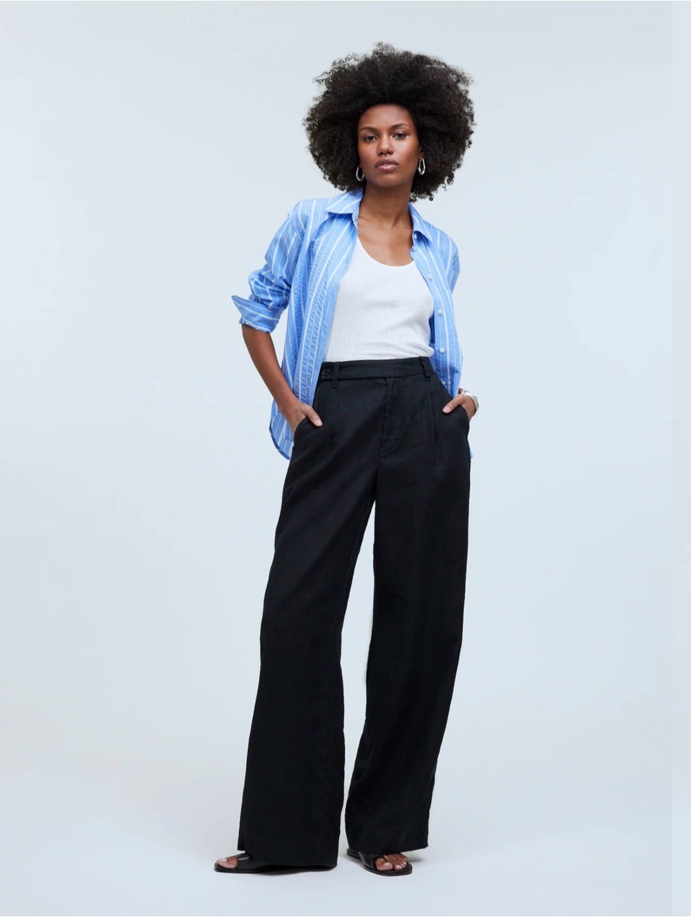 Madewell Harlow Wide Leg Pants Size 0 Black 100% Linen